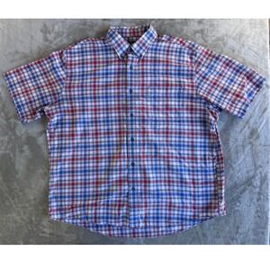 Cabelas Plaid Button Up Shirt Mens 2XL Red Blue Outdoor Fishing Dadcore Style